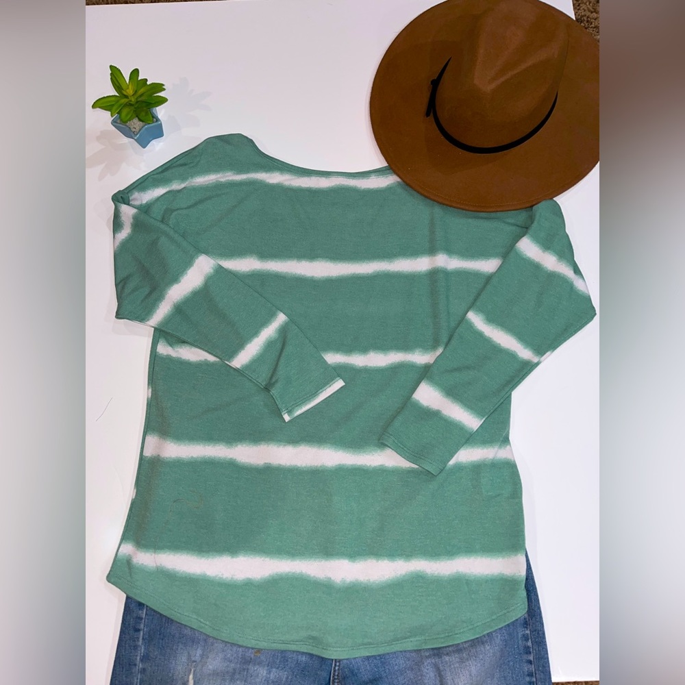 Boat Neck Striped Teal Shirt